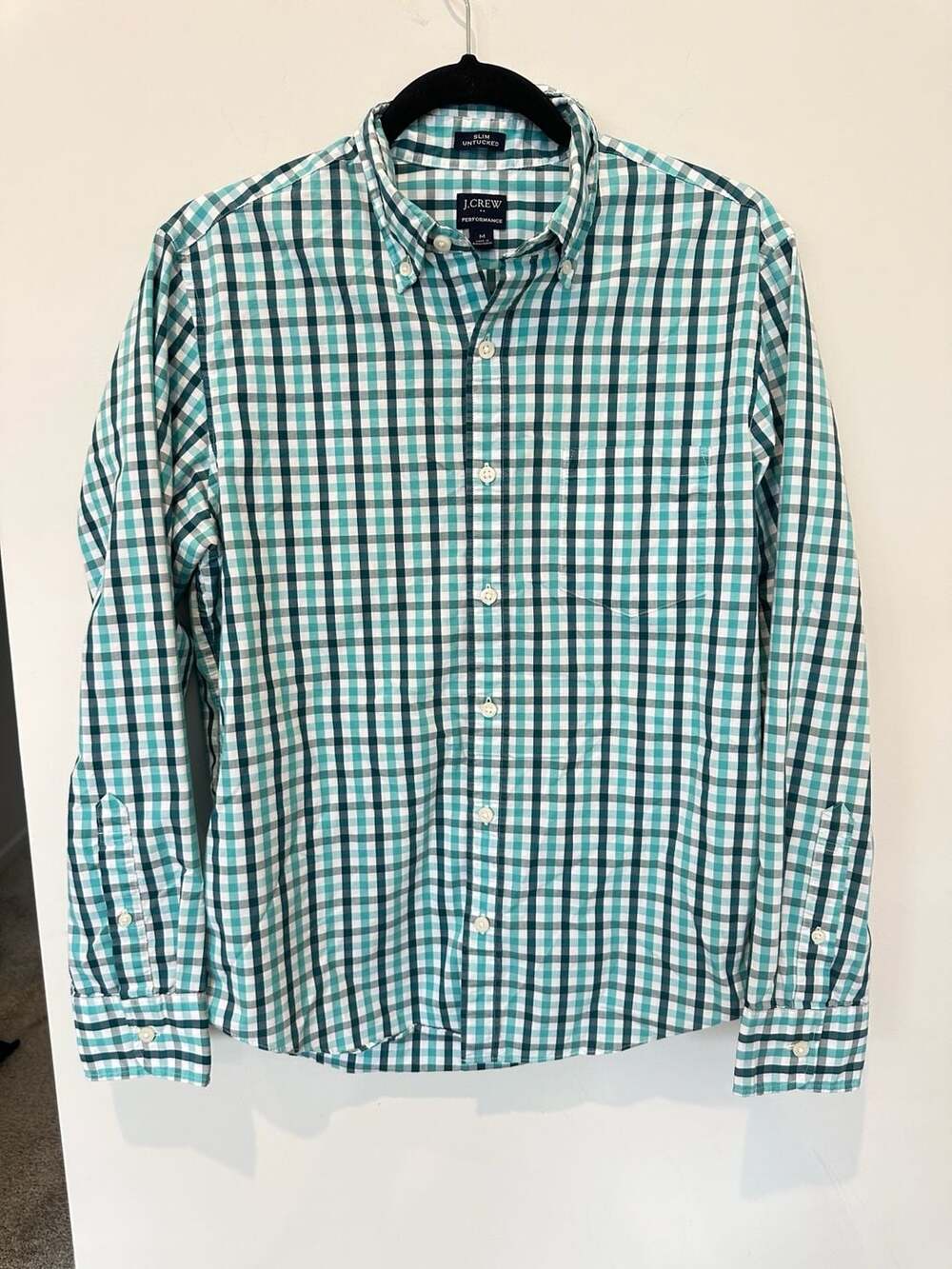 J. Crew Slim Untucked Performance Plaid Shirt Size M Turquoise Check